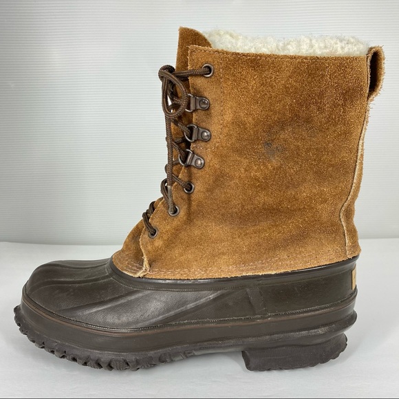 Vintage Eddie Bauer Fiberglass Shank Wool Lined Duck Boots Tan Mens 8 Womens 8.5 - Picture 9 of 14